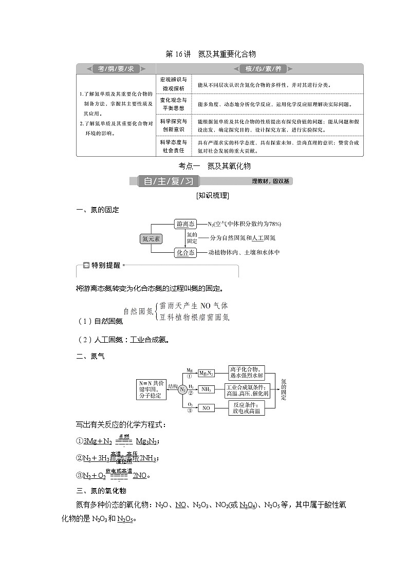 2021版高考化学（人教版）一轮复习学案：第16讲　氮及其重要化合物01