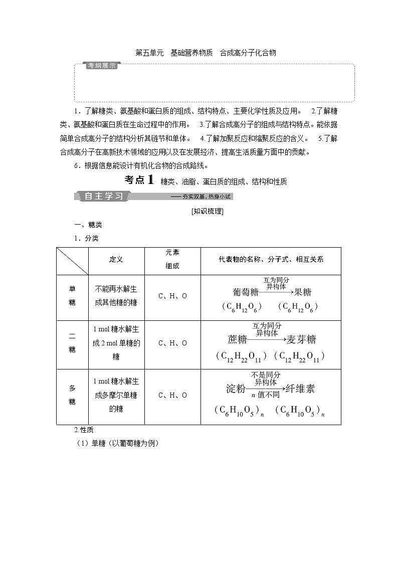 2019版高考化学一轮精选教师用书苏教专用：选修有机化学基础5第五单元　基础营养物质　合成高分子化合物01
