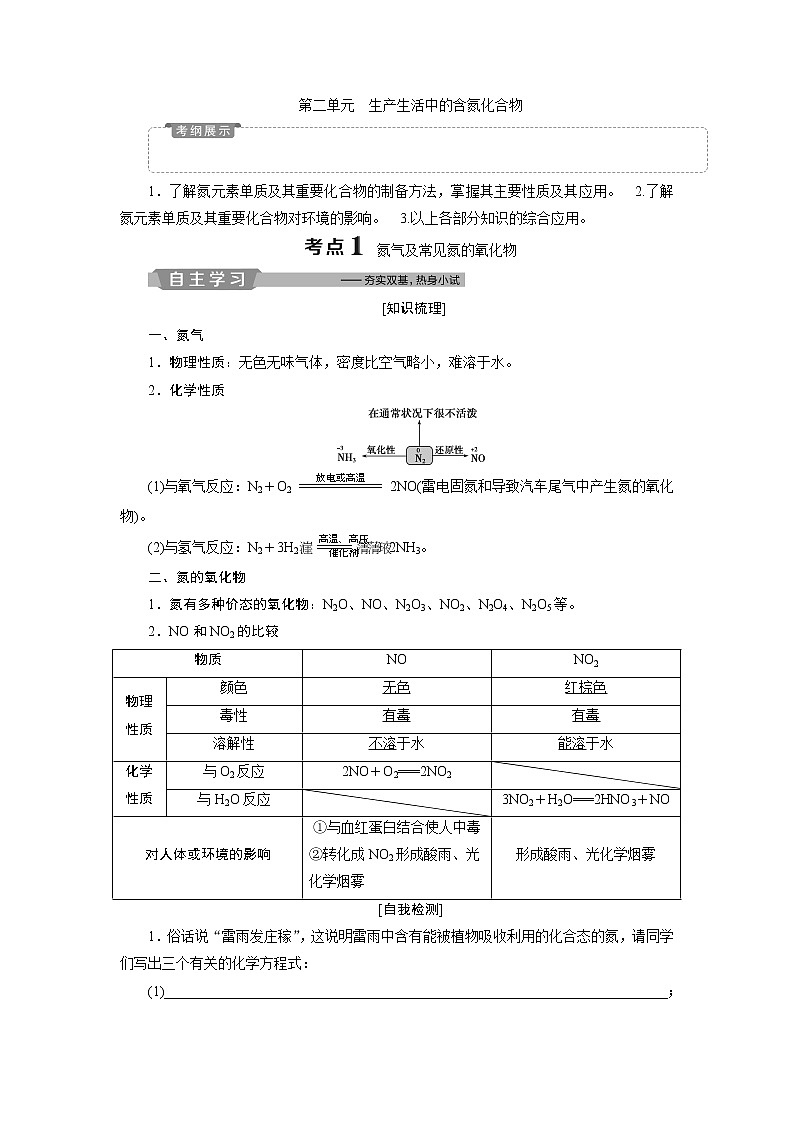 2019版高考化学一轮精选教师用书苏教专用：专题42第二单元　生产生活中的含氮化合物01