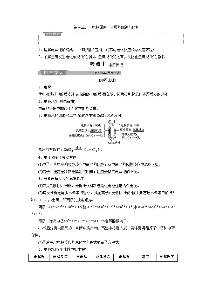 2019版高考化学一轮精选教师用书苏教专用：专题63第三单元　电解原理　金属的腐蚀与防护01