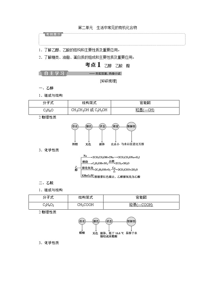 2019版高考化学一轮精选教师用书苏教专用：专题92第二单元　生活中常见的有机化合物01