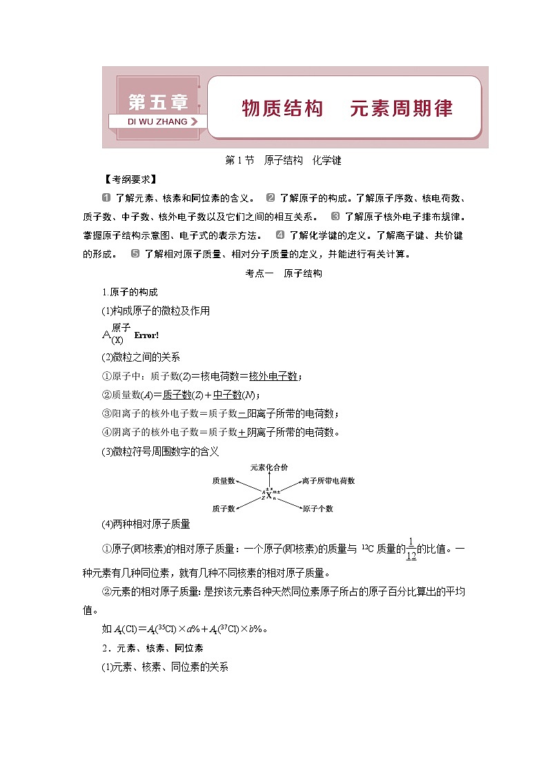 2019版高考化学一轮精选教师用书人教通用：第五章物质结构元素周期律第1节　原子结构　化学键01