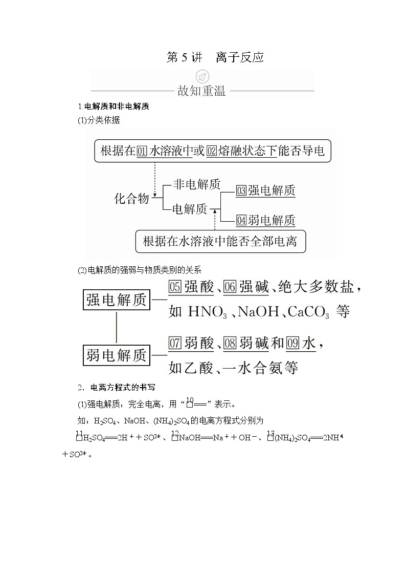 2020年高考化学一轮总复习文档：第二章第5讲离子反应 学案01