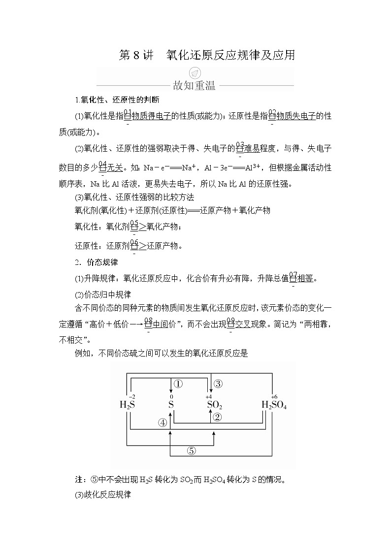 2020年高考化学一轮总复习文档：第二章第8讲氧化还原反应规律及应用 学案01