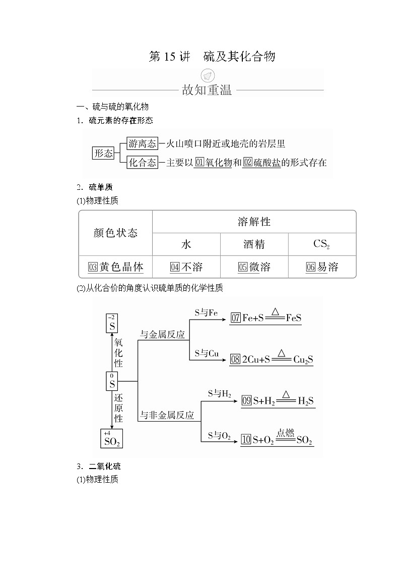2020年高考化学一轮总复习文档：第四章第15讲硫及其重要化合物 学案01