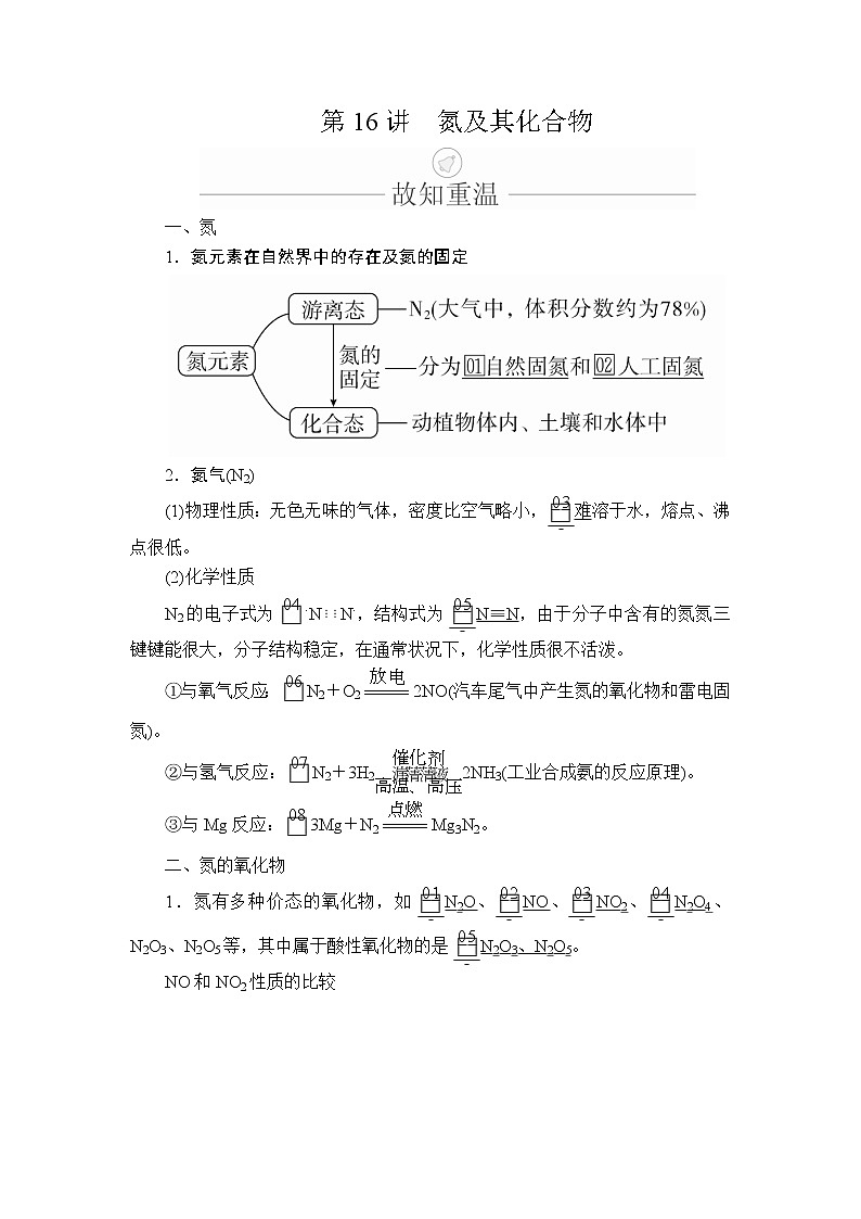 2020年高考化学一轮总复习文档：第四章第16讲氮及其重要化合物 学案01