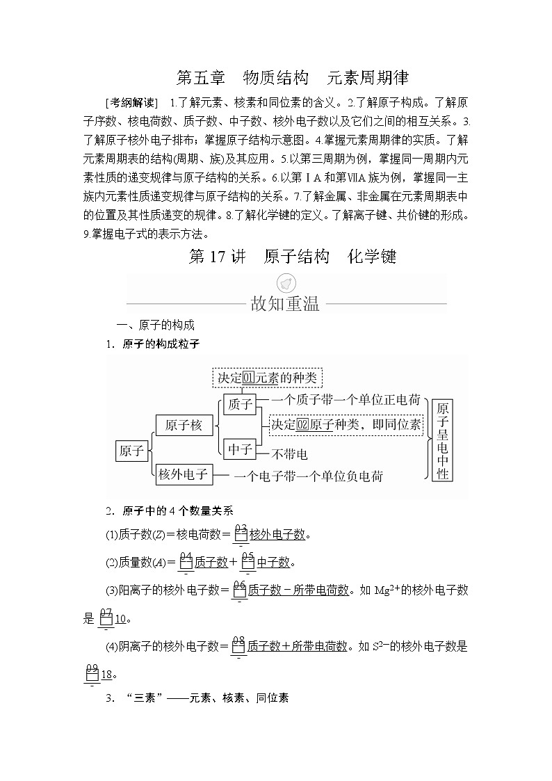 2020年高考化学一轮总复习文档：第五章第17讲原子结构化学键 学案01