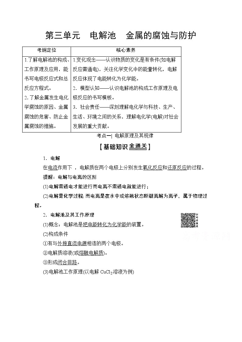 2020版新一线高考化学（苏教版）一轮复习讲义：第1部分专题6第3单元电解池金属的腐蚀与防护01