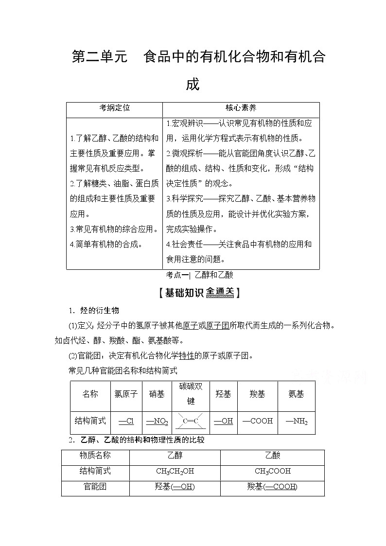 2020版新一线高考化学（苏教版）一轮复习讲义：第1部分专题9第2单元食品中的有机化合物和有机合成01