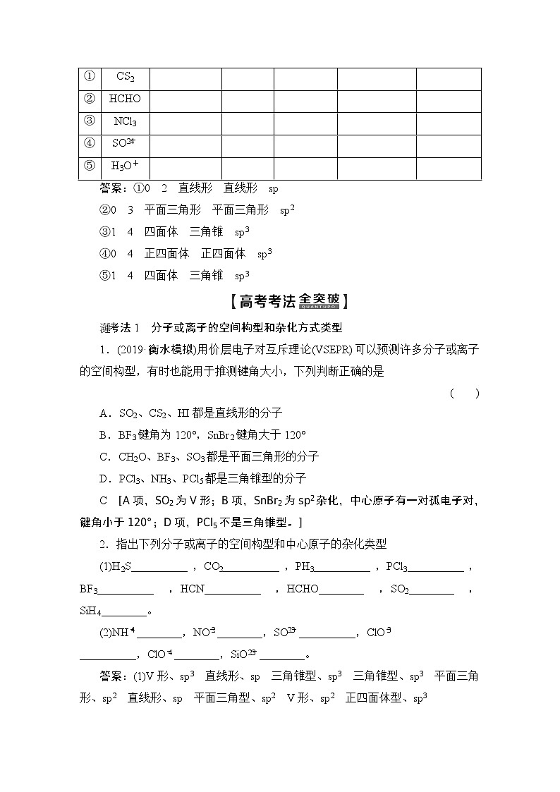 2020版新一线高考化学（苏教版）一轮复习讲义：第2部分选修物质结构与性质第3单元分子空间结构与物质性质03