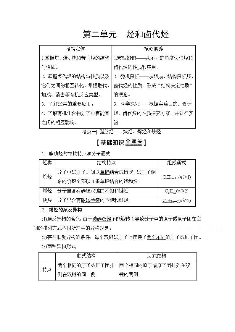 2020版新一线高考化学（苏教版）一轮复习讲义：第2部分选修有机化学基础第2单元烃和卤代烃01