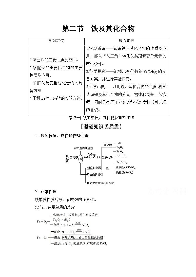 2020版新一线高考化学（人教版）一轮复习教学案：第3章第2节　铁及其化合物01