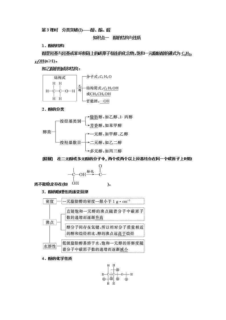 2020版高考一轮复习化学新课改省份专用学案：第九章第3课时　分类突破（2）——醇、酚、醛01