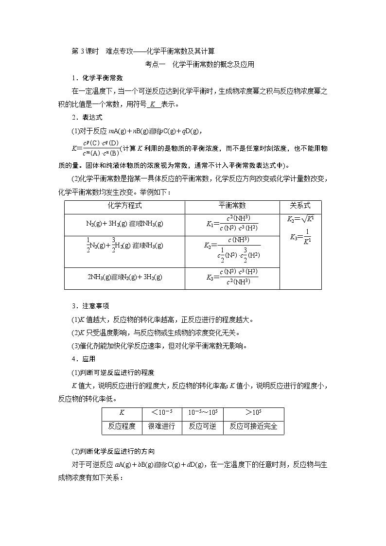 2020版高考一轮复习化学新课改省份专用学案：第六章第3课时　难点专攻——化学平衡常数及其计算01
