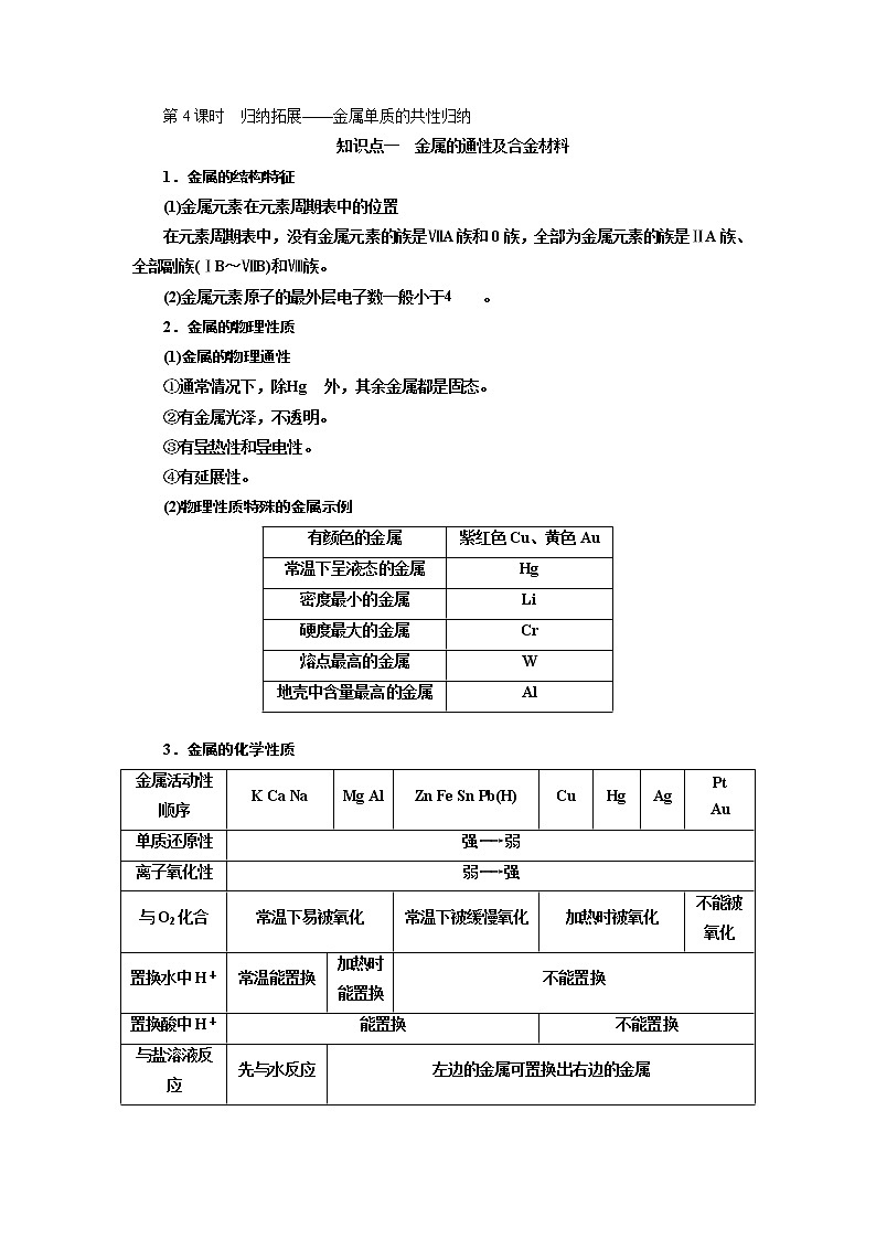 2020版高考一轮复习化学新课改省份专用学案：第三章第4课时　归纳拓展——金属单质的共性归纳01