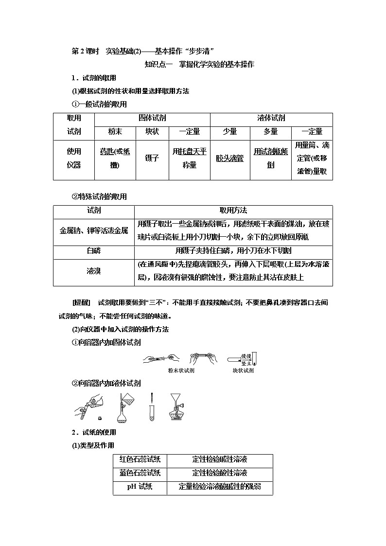 2020版高考一轮复习化学新课改省份专用学案：第十章第2课时　实验基础（2）——基本操作“步步清”01