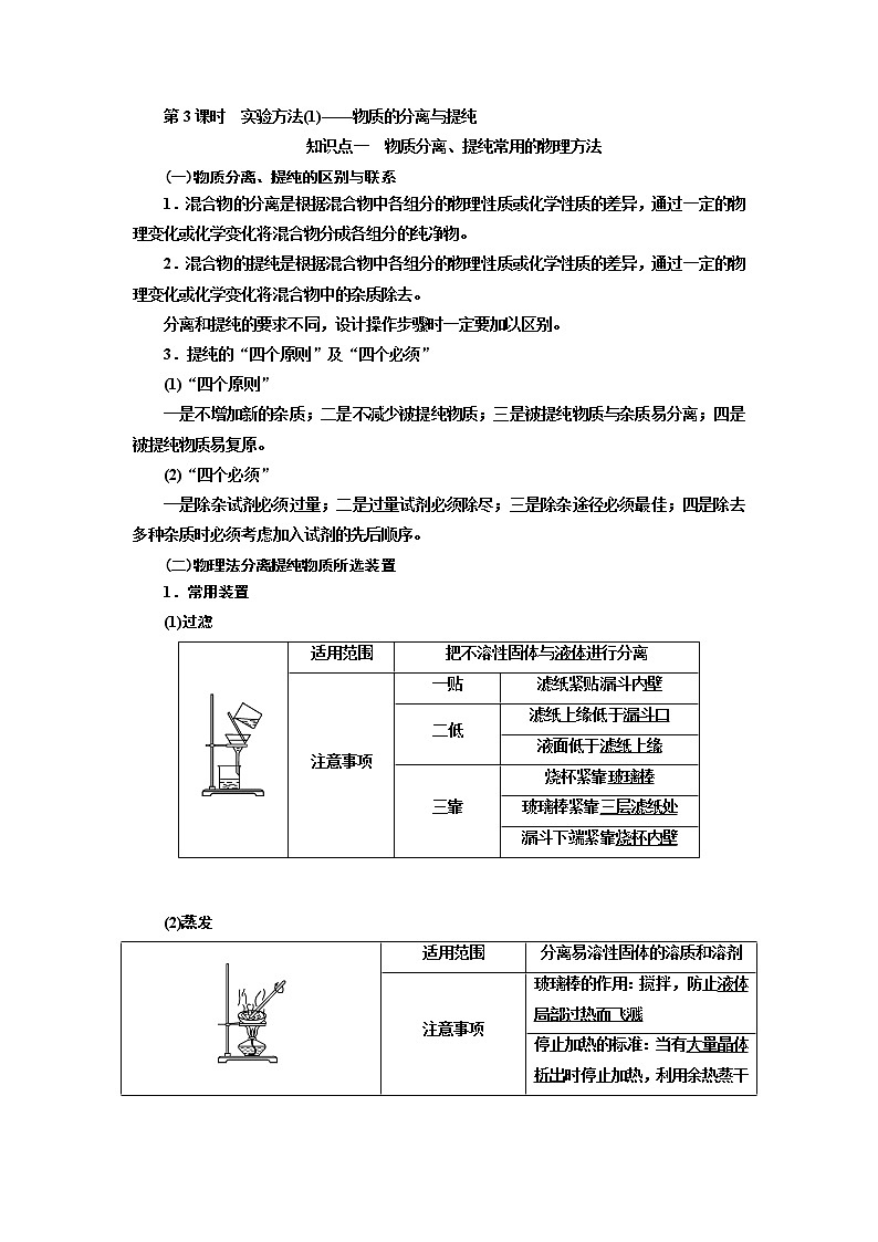 2020版高考一轮复习化学新课改省份专用学案：第十章第3课时　实验方法（1）——物质的分离与提纯01
