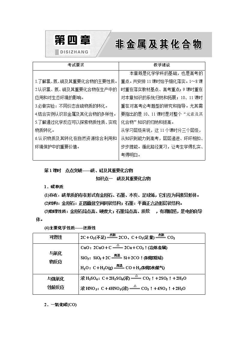 2020版高考一轮复习化学新课改省份专用学案：第四章第1课时　点点突破——碳、硅及其重要化合物01