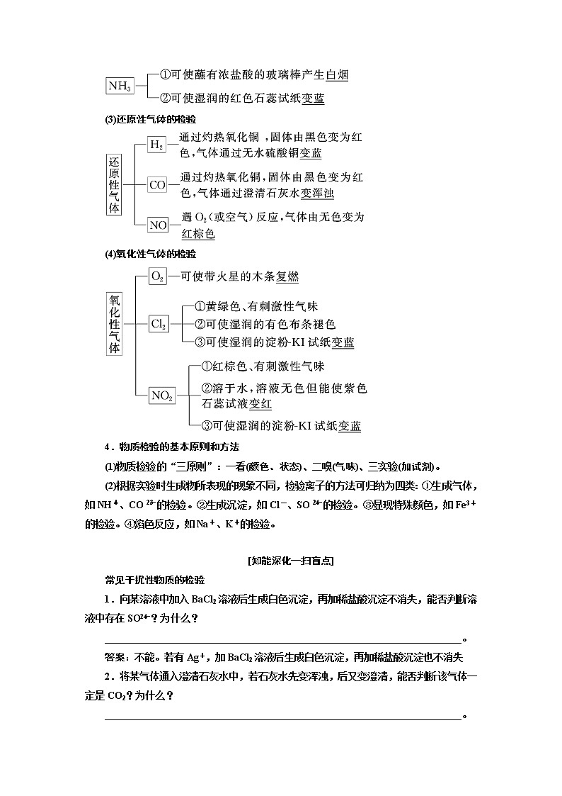 2020版高考一轮复习化学江苏专版学案：专题八第三十讲物质的检验和制备03