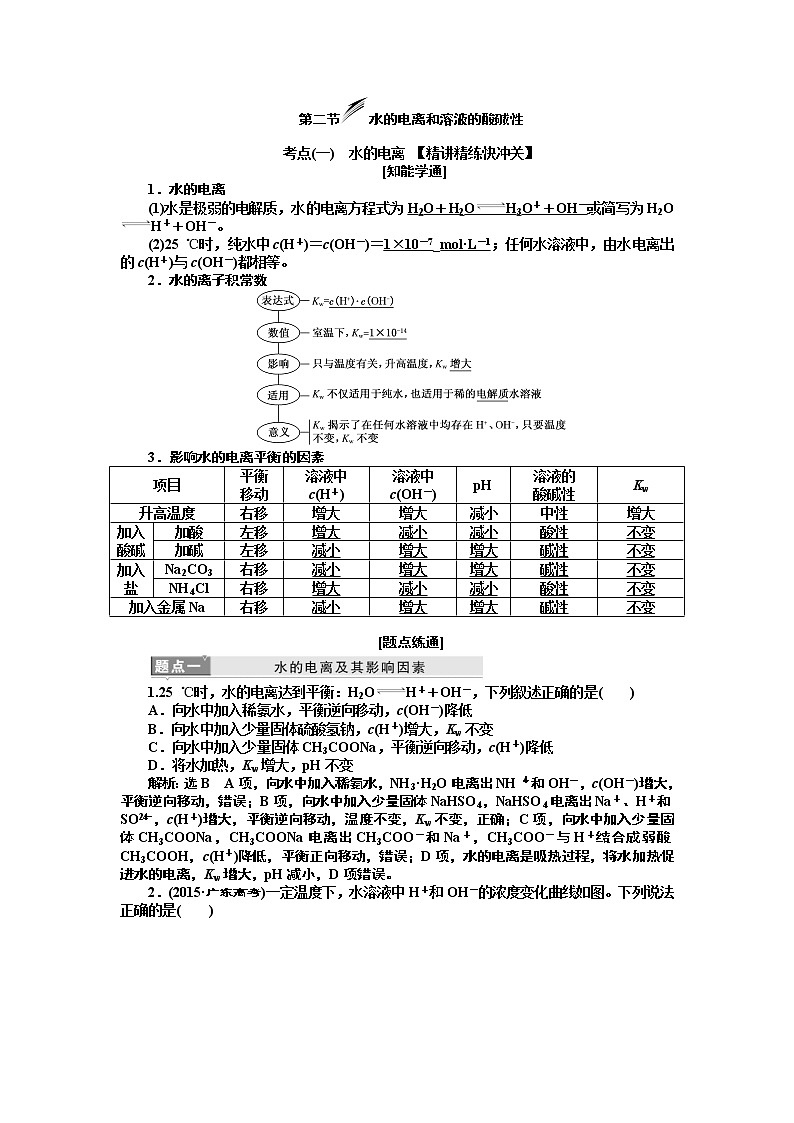 2020版高考新创新一轮复习化学新课改省份专用学案：第八章第二节水的电离和溶液的酸碱性01