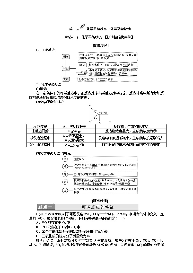 2020版高考新创新一轮复习化学新课改省份专用学案：第七章第二节化学平衡状态化学平衡移动01