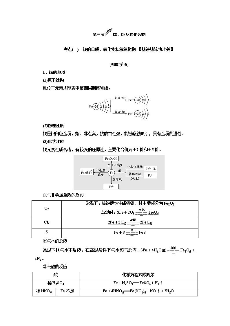 2020版高考新创新一轮复习化学新课改省份专用学案：第三章第三节铁、铜及其化合物01