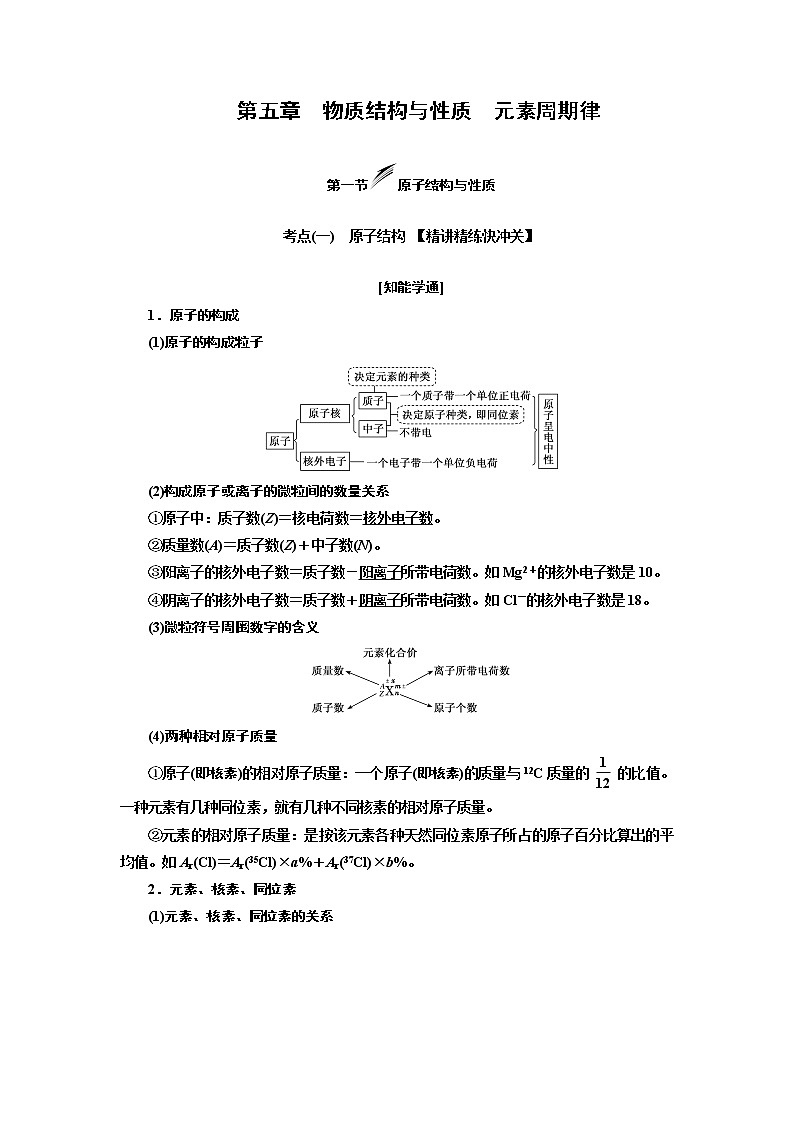 2020版高考新创新一轮复习化学新课改省份专用学案：第五章第一节原子结构与性质01