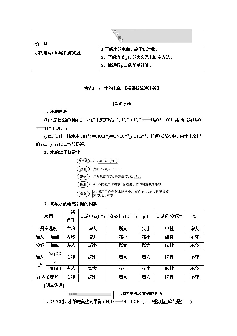 2020版高考新创新一轮复习化学通用版学案：第八章第二节水的电离和溶液的酸碱性01