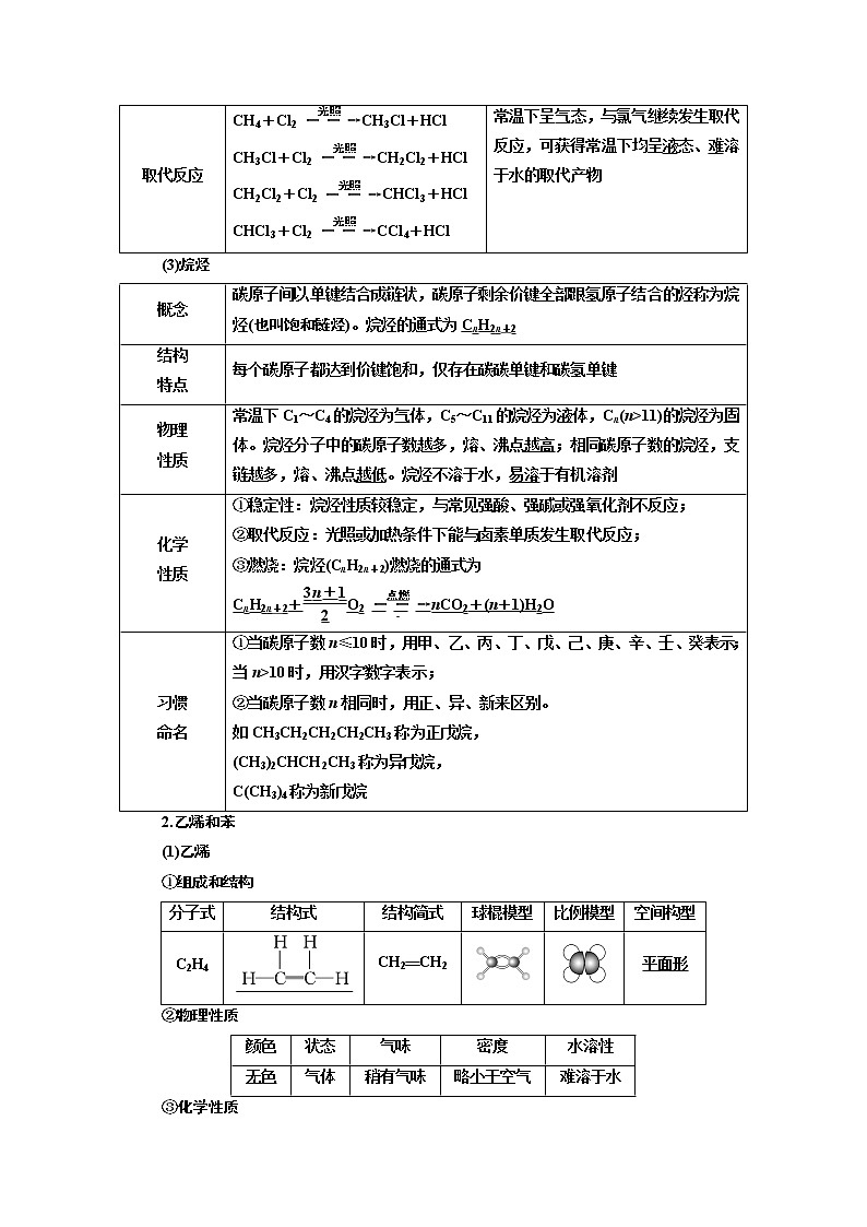 2020版高考新创新一轮复习化学通用版学案：第九章第一节甲烷　乙烯　苯02