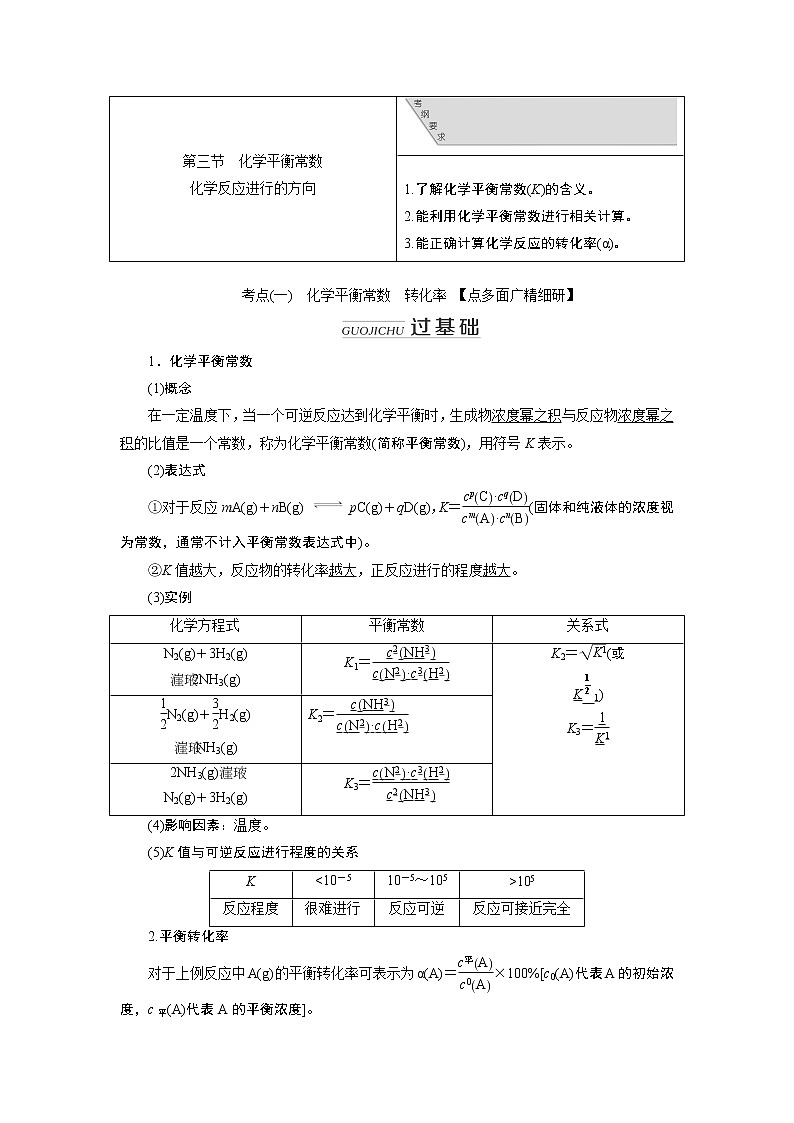 2020版高考新创新一轮复习化学通用版学案：第七章第三节化学平衡常数化学反应进行的方向01