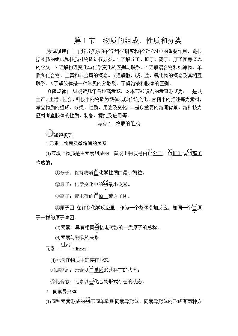 2020版高考化学（经典版）一轮复习教师用书：第二章第1节物质的组成、性质和分类01