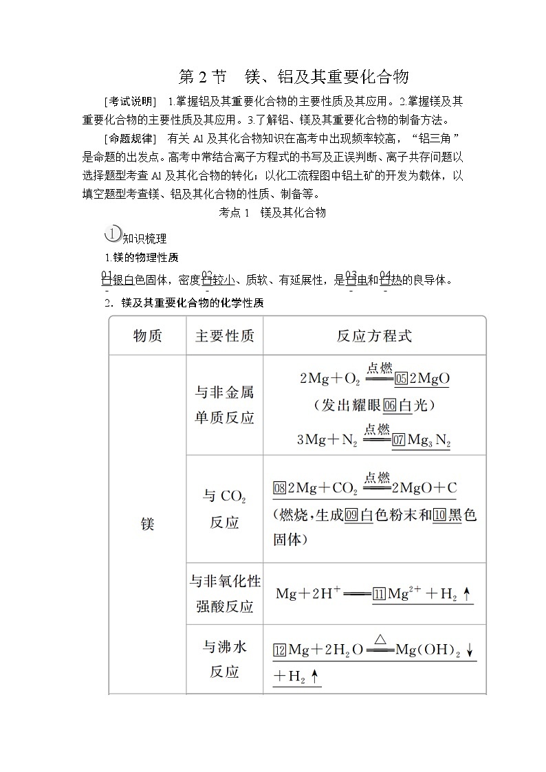 2020版高考化学（经典版）一轮复习教师用书：第三章第2节镁、铝及其重要化合物01