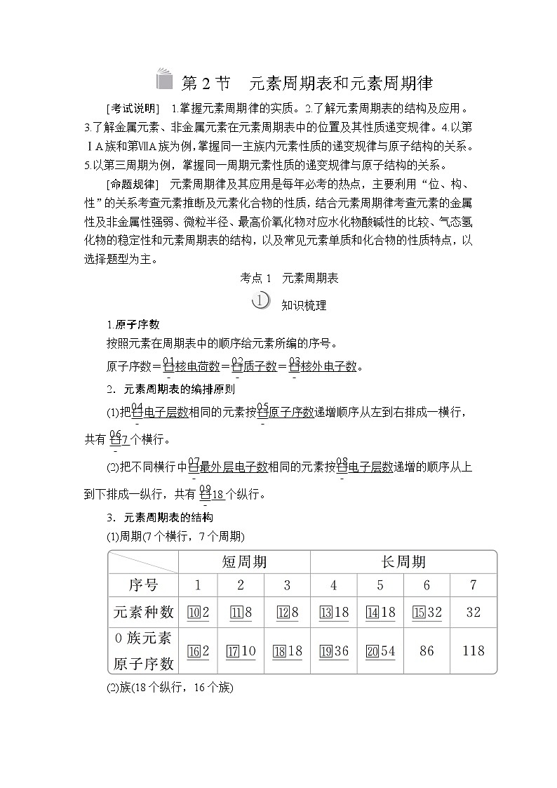 2020版高考化学（经典版）一轮复习教师用书：第五章第2节元素周期表和元素周期律01