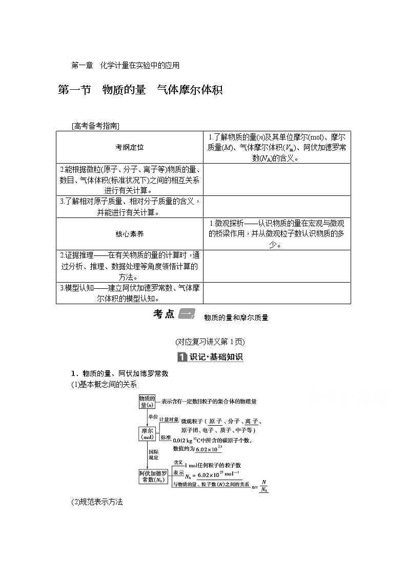 2020版《名师导学》高考新课标化学第一轮总复习讲义：第1章_第一节　物质的量　气体摩尔体积01
