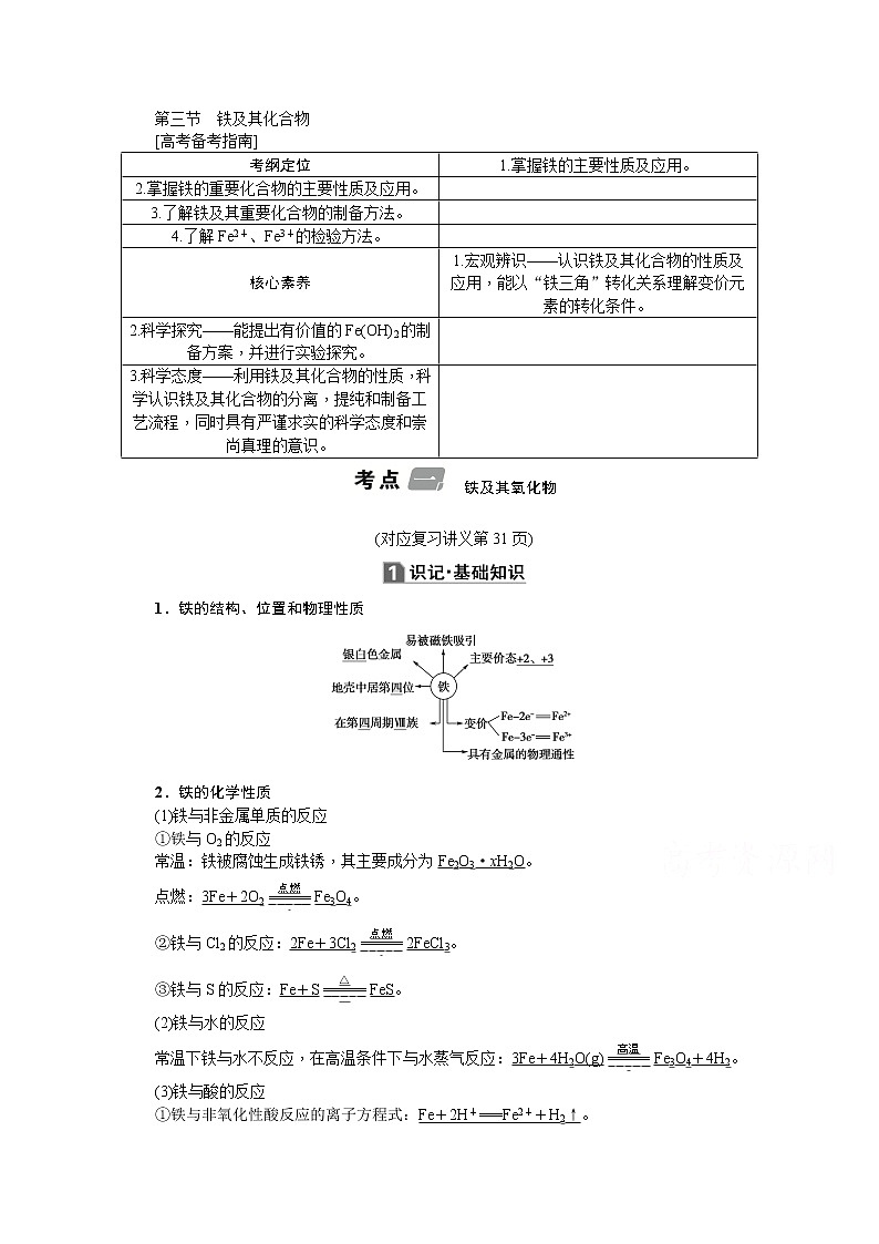 2020版《名师导学》高考新课标化学第一轮总复习讲义：第3章第三节　铁及其化合物01