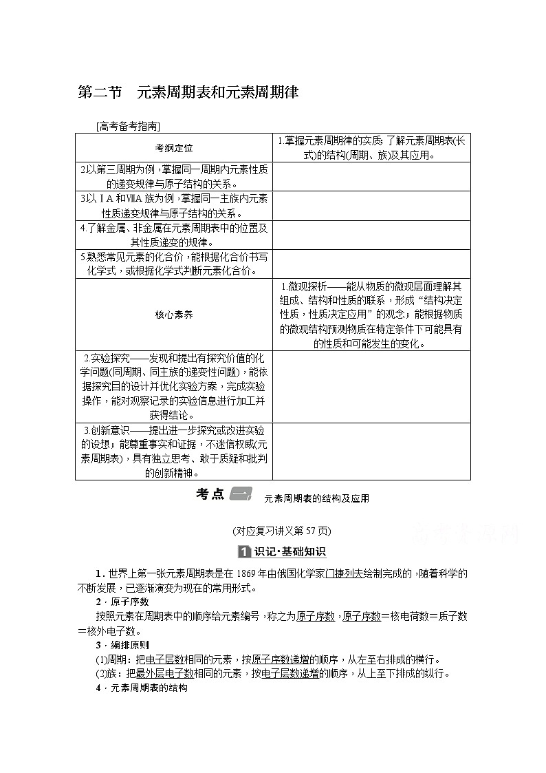 2020版《名师导学》高考新课标化学第一轮总复习讲义：第5章第二节　元素周期表和元素周期律01