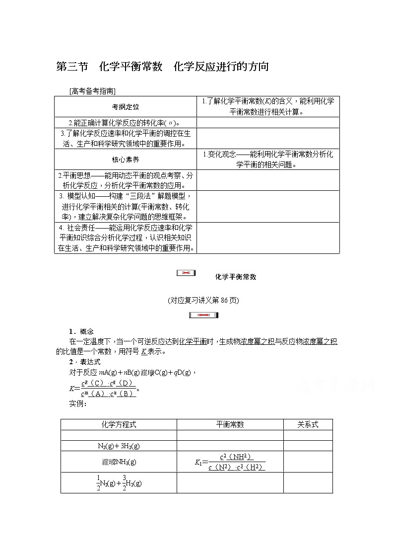 2020版《名师导学》高考新课标化学第一轮总复习讲义：第7章第三节　化学平衡常数　化学反应进行的方向01