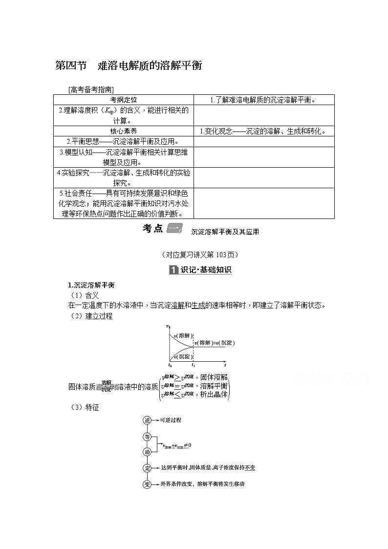 2020版《名师导学》高考新课标化学第一轮总复习讲义：第8章第四节　难溶电解质的溶解平衡01