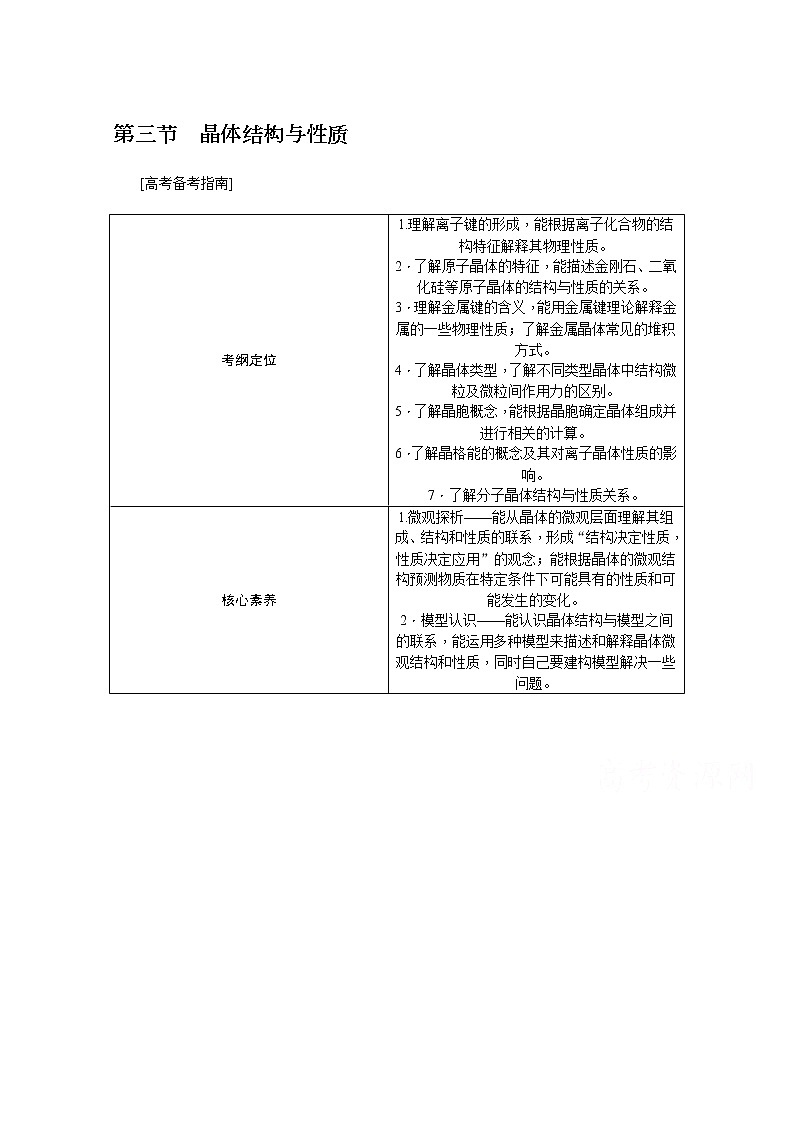 2020版《名师导学》高考新课标化学第一轮总复习讲义：选修3_第三节　晶体结构与性质01