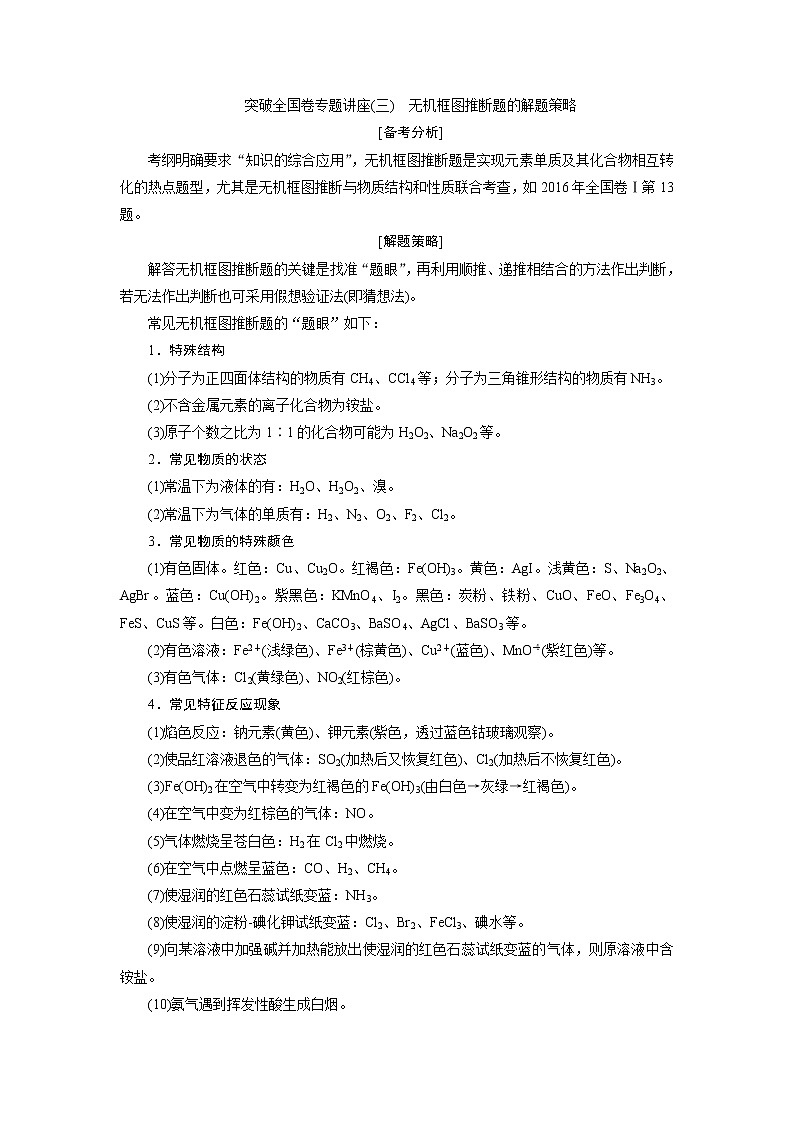 2019版高考化学一轮精选教师用书鲁科专用：第3章自然界中的元素突破全国卷专题讲座（三）　无机框图推断题的解题策略01