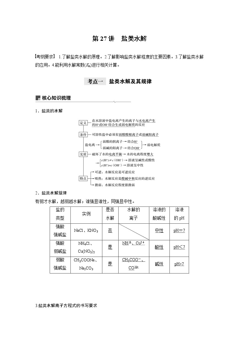 2021年高考化学一轮复习讲义 第8章 第27讲　盐类水解01