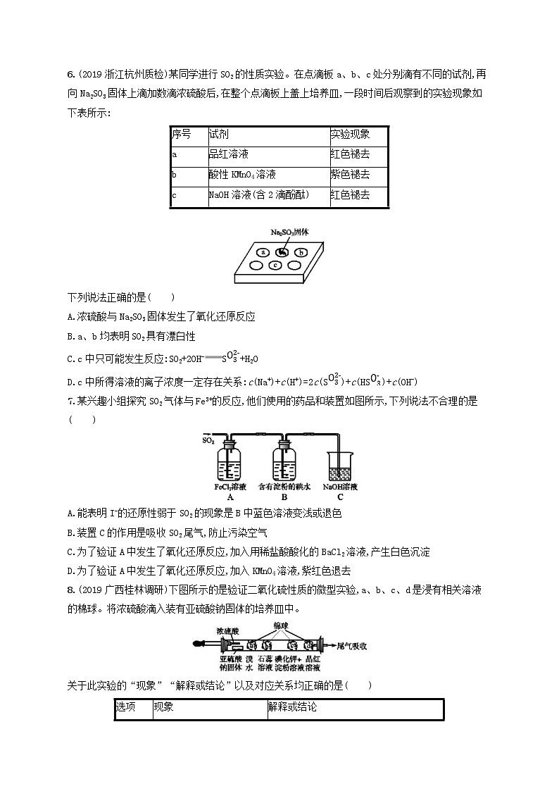 2020版高考化学大一轮复习课时规范练《11硫及其重要化合物》鲁科版(含解析)02