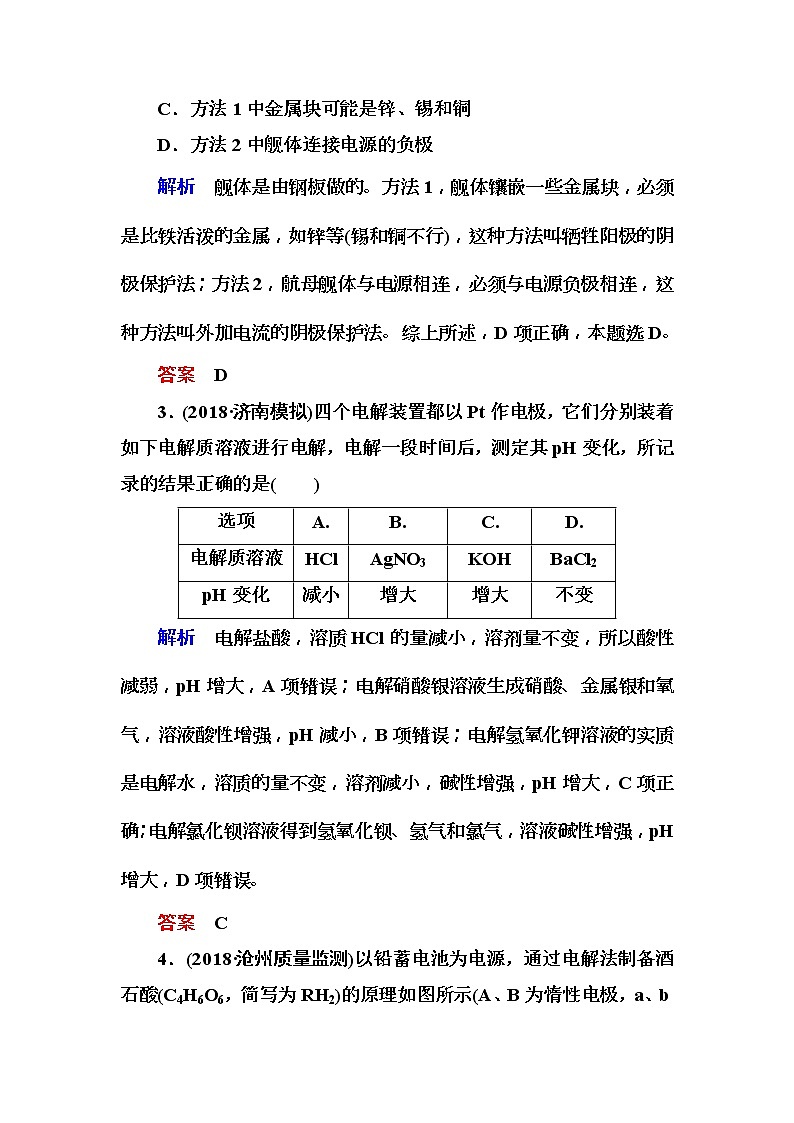 2019届高考化学一轮复习顶层设计配餐作业：20 《电解池　金属的电化学腐蚀与防护》 含解析 练习02
