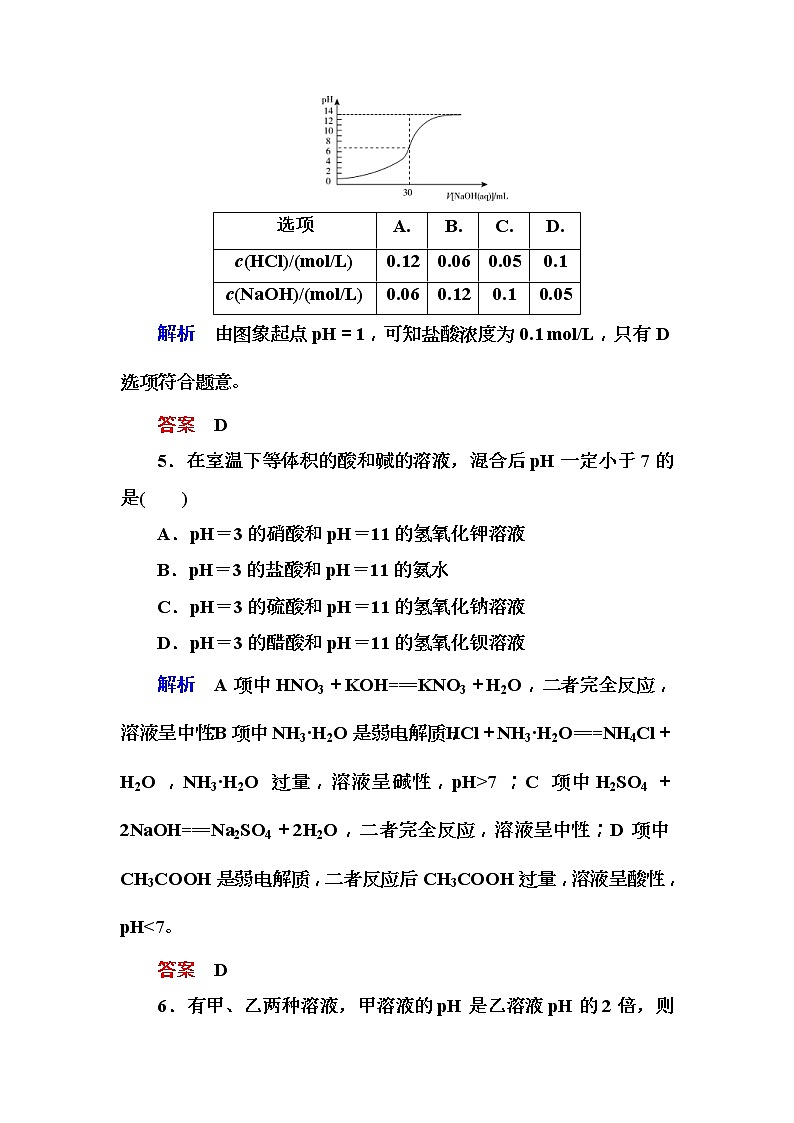 2019届高考化学一轮复习顶层设计配餐作业：25《水的电离和溶液的酸碱性》 含解析 练习03