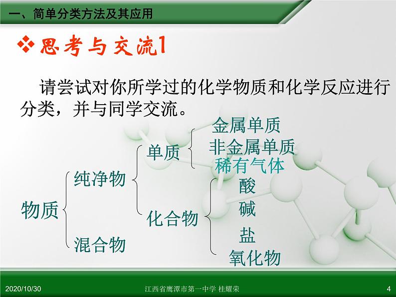 江西省鹰潭市第一中学人教版高中化学必修 化学1 第二章 第一节 物质的分类（第1课时）第4页