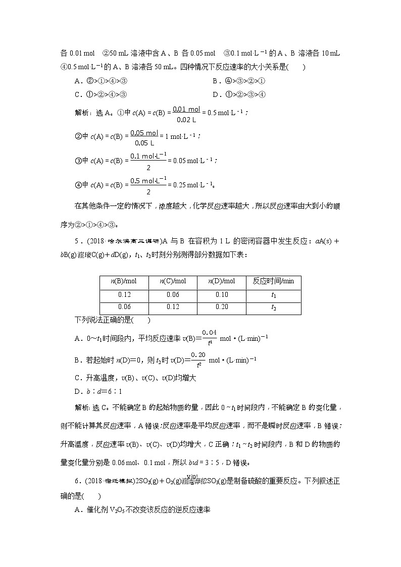 2019版高考化学一轮复习方案：第7章 化学反应速率与化学平衡 1 第1讲 课后达标训练(含解析)02