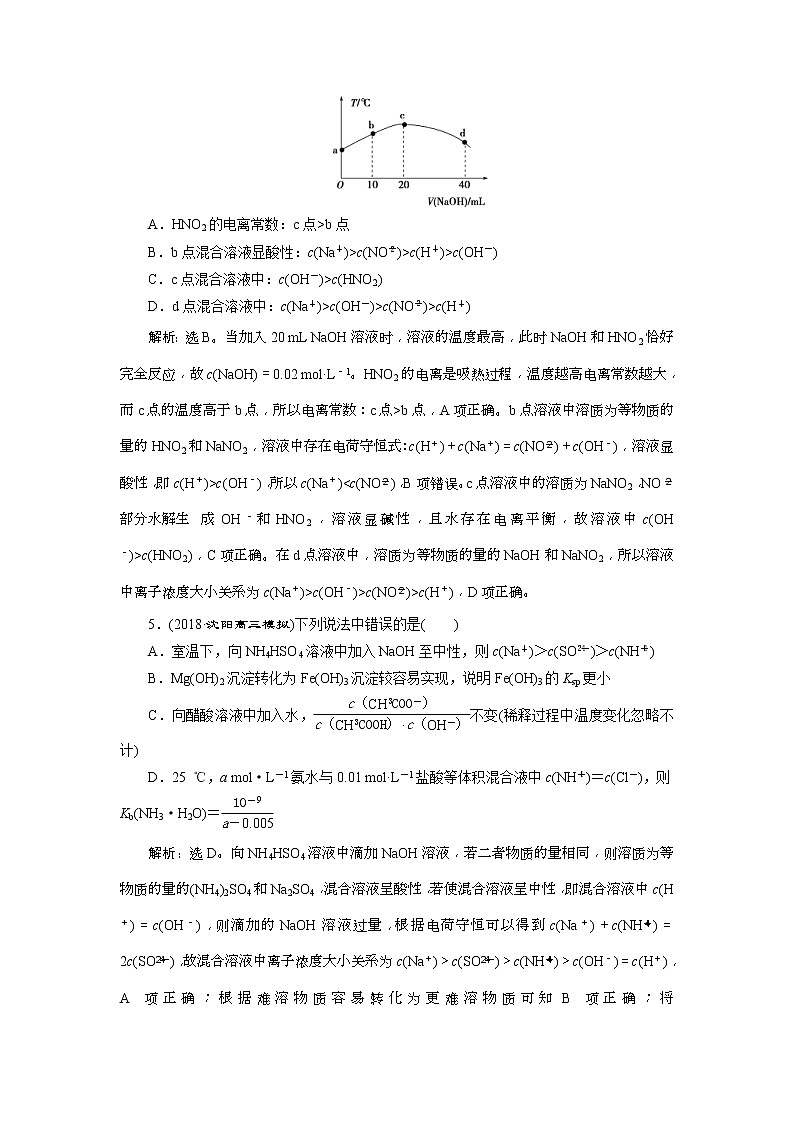 2019版高考化学一轮复习方案：第8章 水溶液中的离子平衡 8 章末综合检测（八）(含解析)02