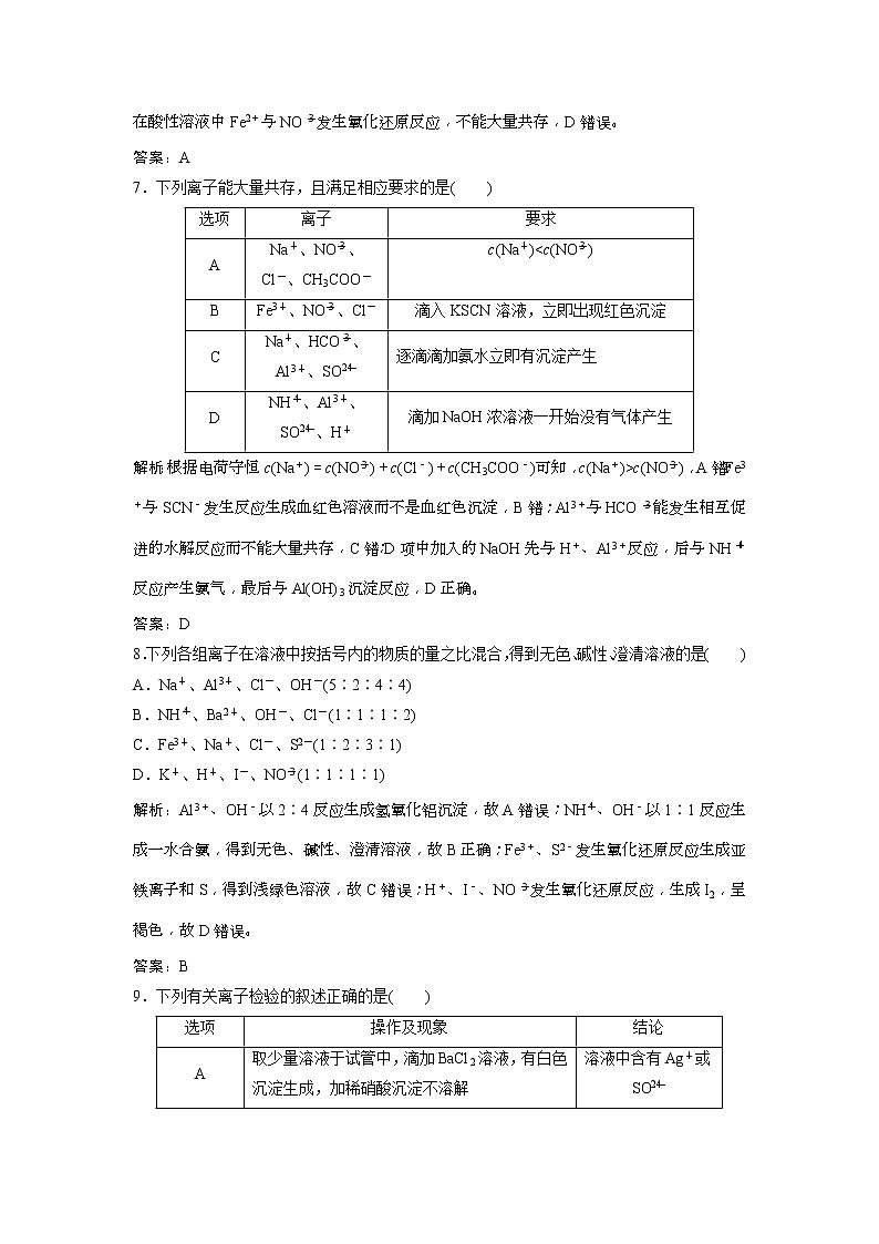 2019版高考化学一轮优化探究练习：第2章 第7讲　离子共存　离子的检验和推断 (含解析)03