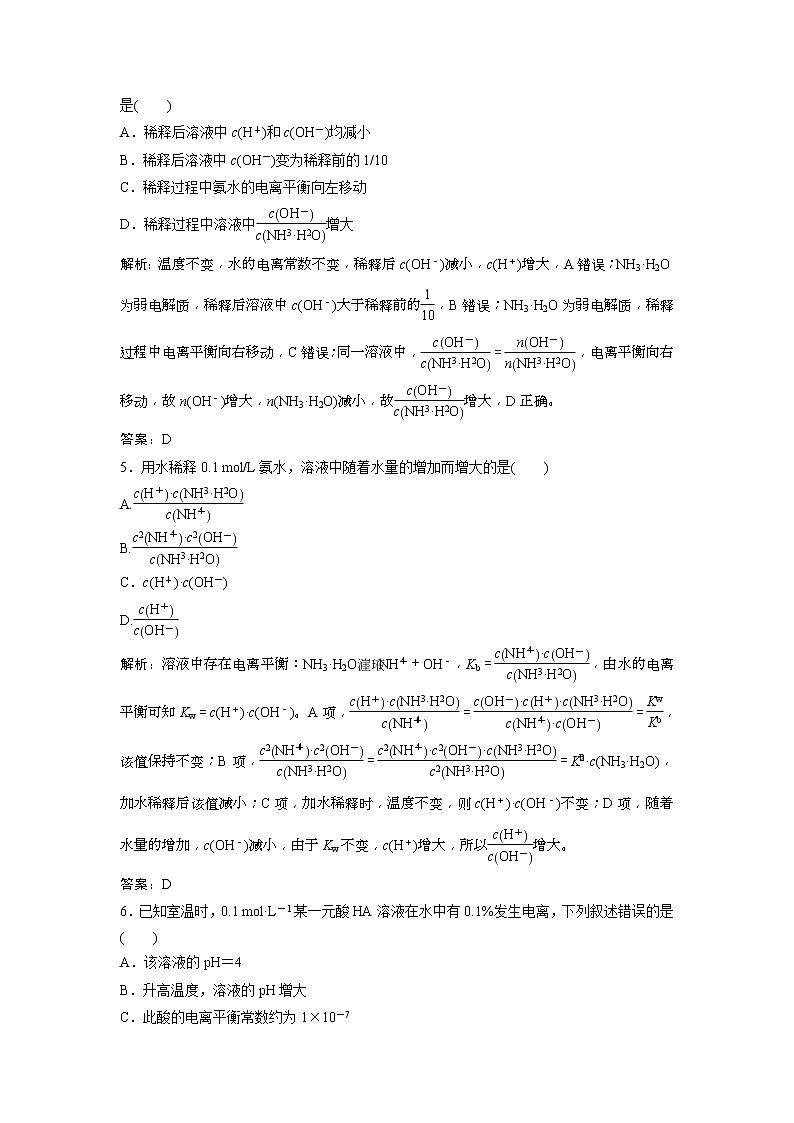 2019版高考化学一轮优化探究练习：第8章 第26讲　弱电解质的电离平衡 (含解析)02