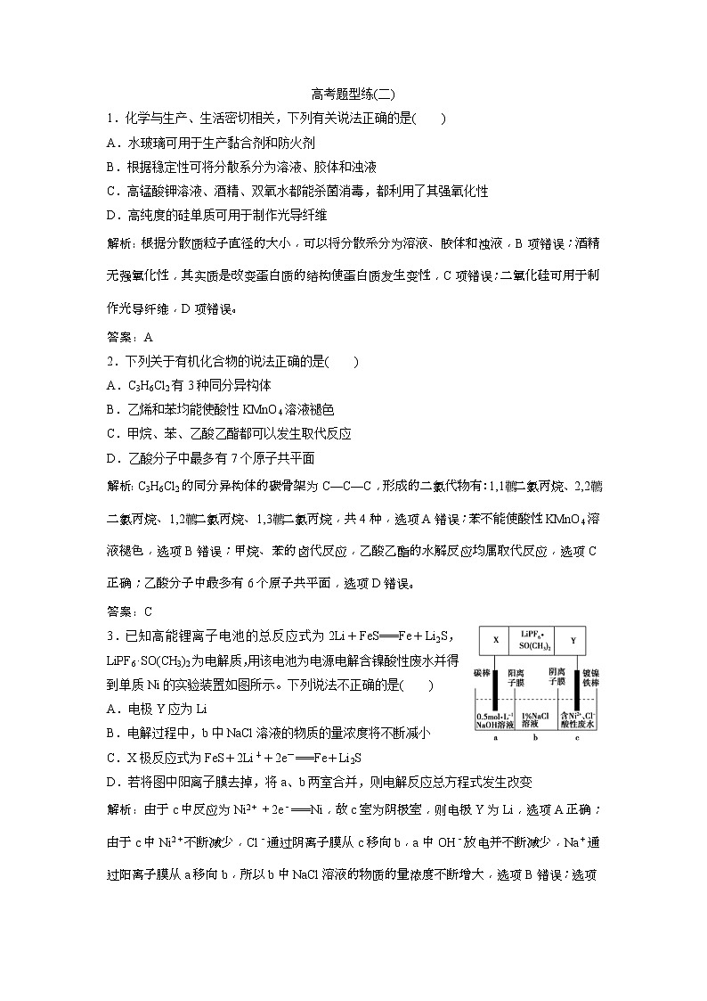 2019版高考化学一轮优化探究练习：高考题型练（二） (含解析)01